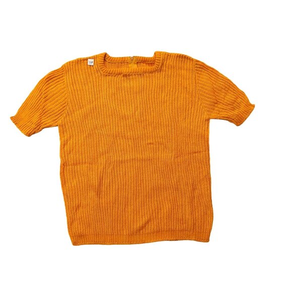 Pure Vintage 1940s-1950s Bright Orange Ribbed Short Sleeve Square Neck Sweater - Picture 2 of 9